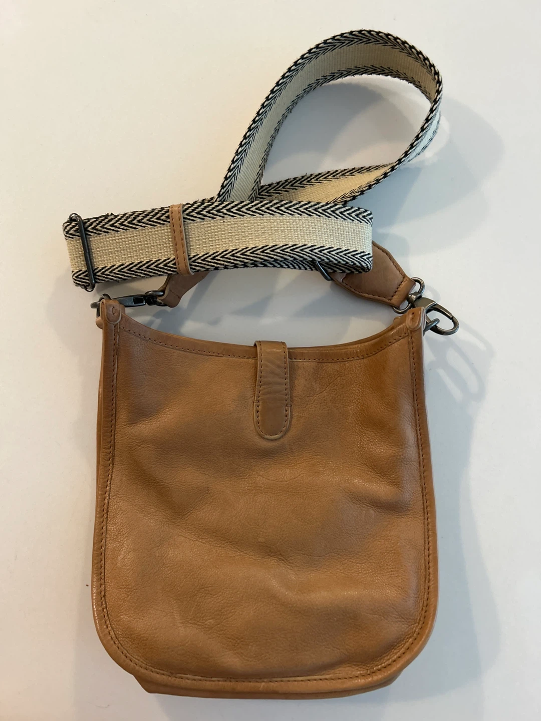 Brown Leather Crossbody Bag with Striped Strap - photo 2