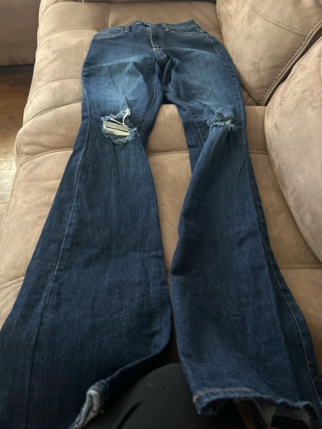 Women's Distressed Flare Jeans - Dark Wash