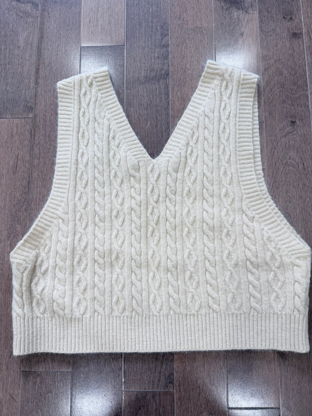 Cream Cable Knit V-Neck Sweater Vest