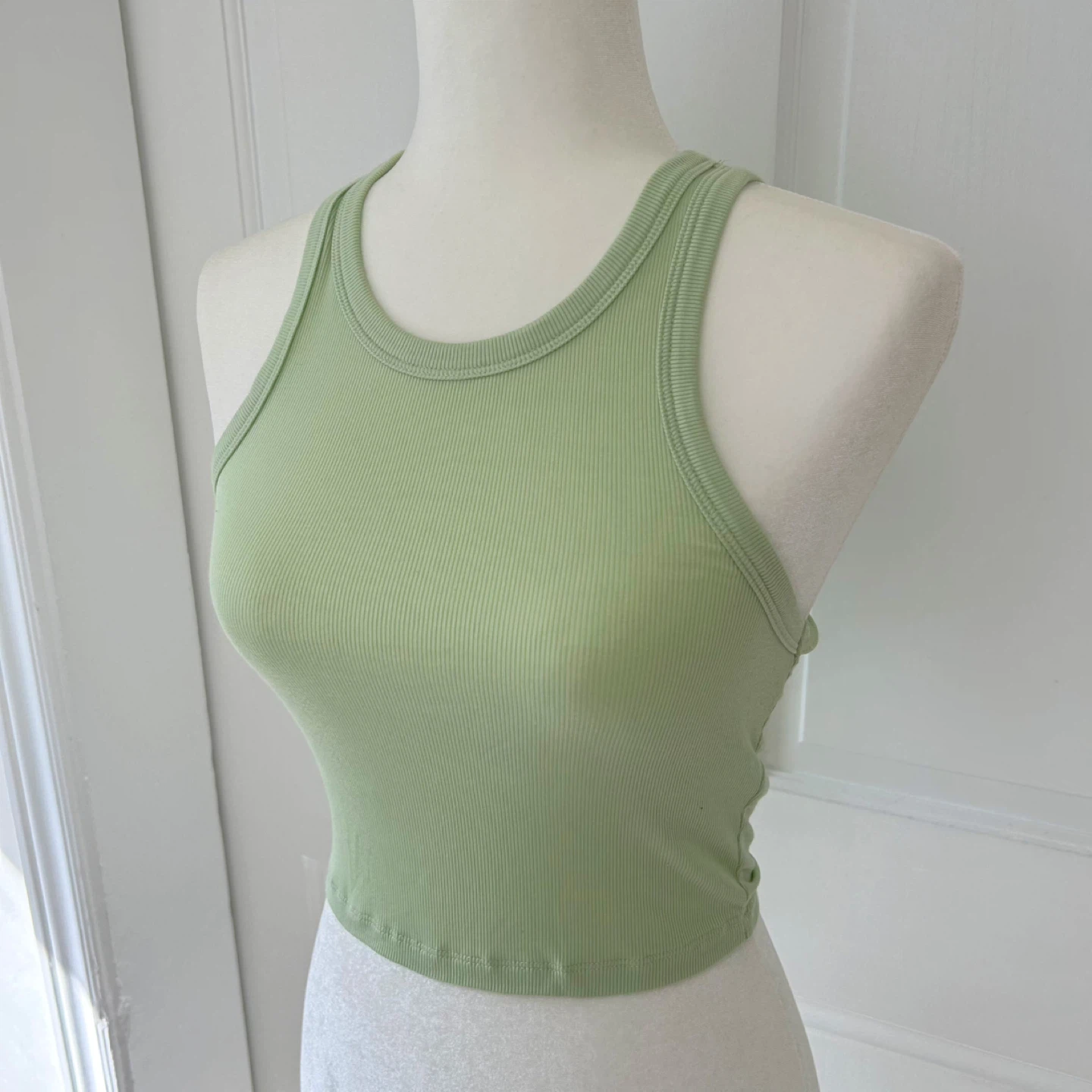 Aritzia Green Ribbed Racerback Tank Top