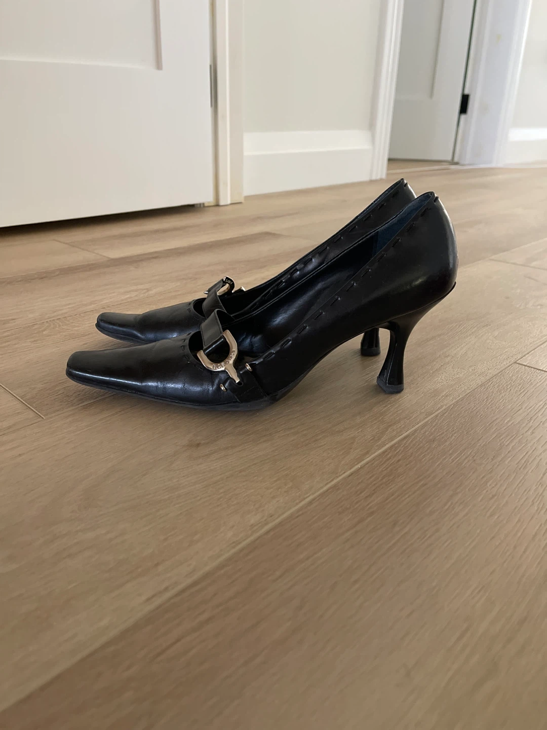 BCBGirls Black Leather Heels with Buckle - Size 8.5 - photo 2
