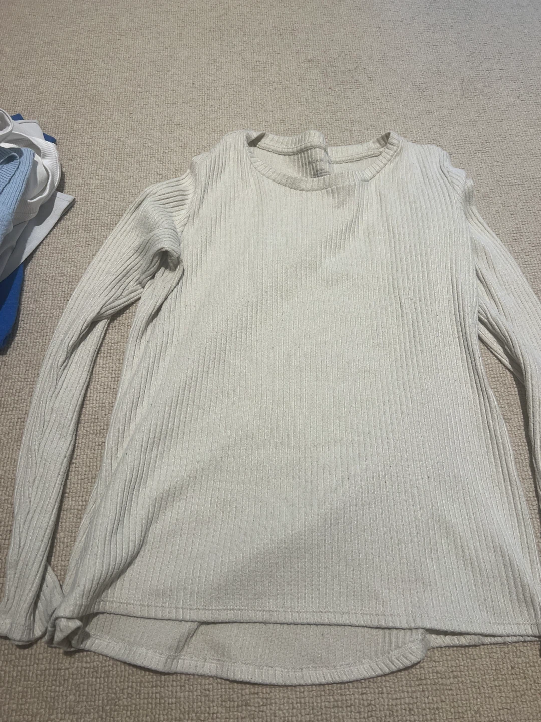 American Eagle Ribbed Long Sleeve Top - Beige