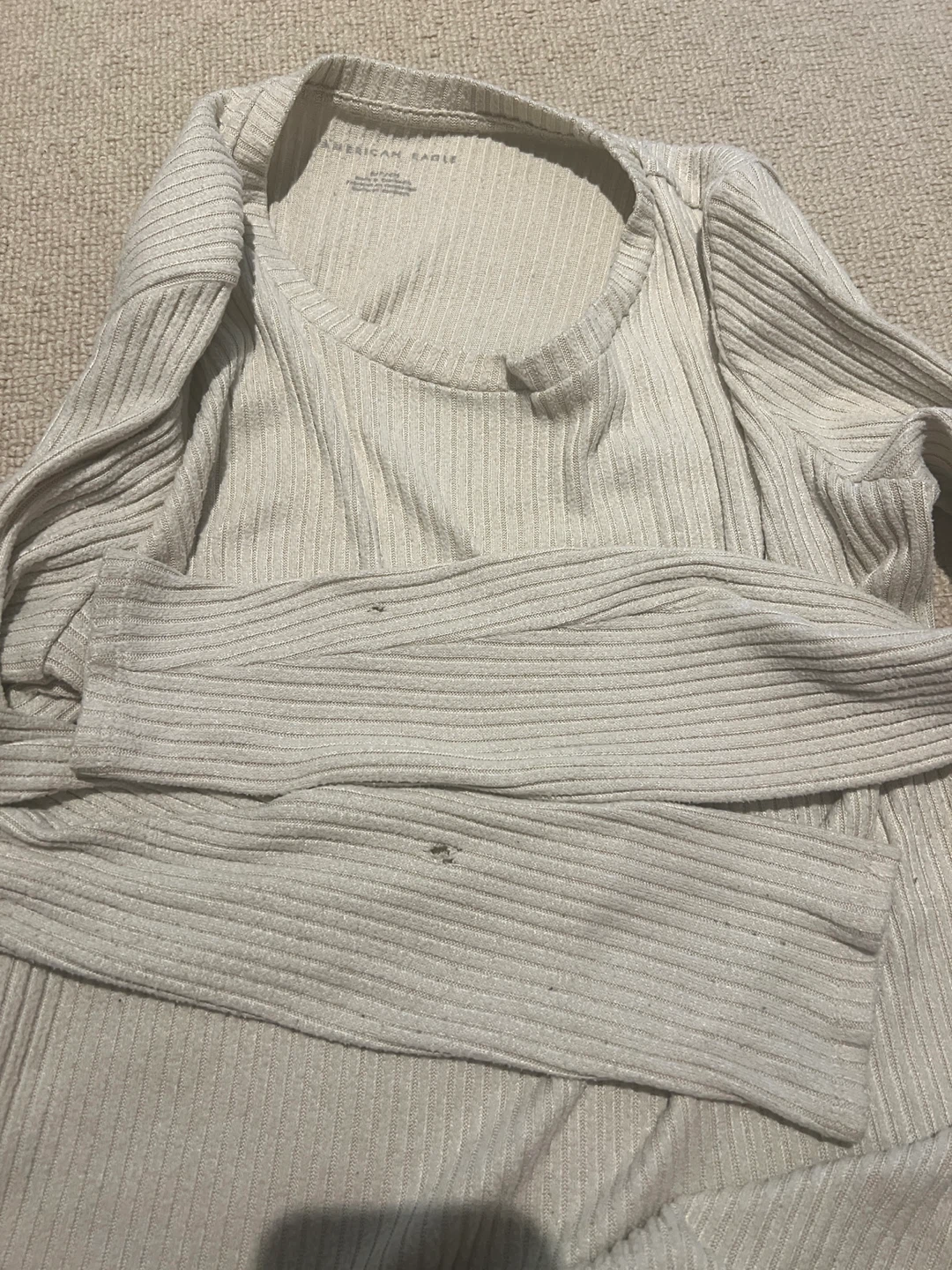 American Eagle Ribbed Long Sleeve Top - Beige - photo 3