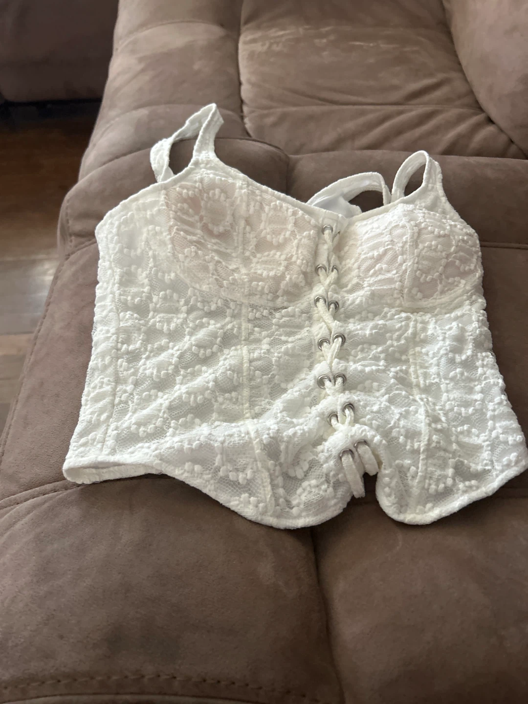White Lace Corset Top with Lace-Up Front