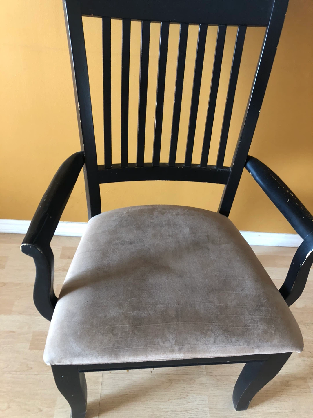 Black Wooden Armchair with Upholstered Seat