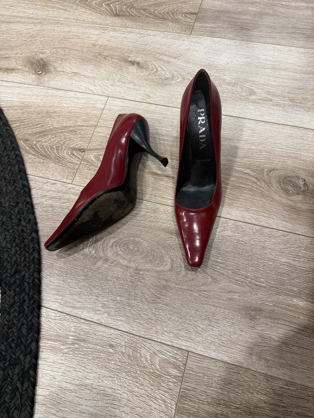 Prada Red Leather Pointed Toe Heels - photo 4