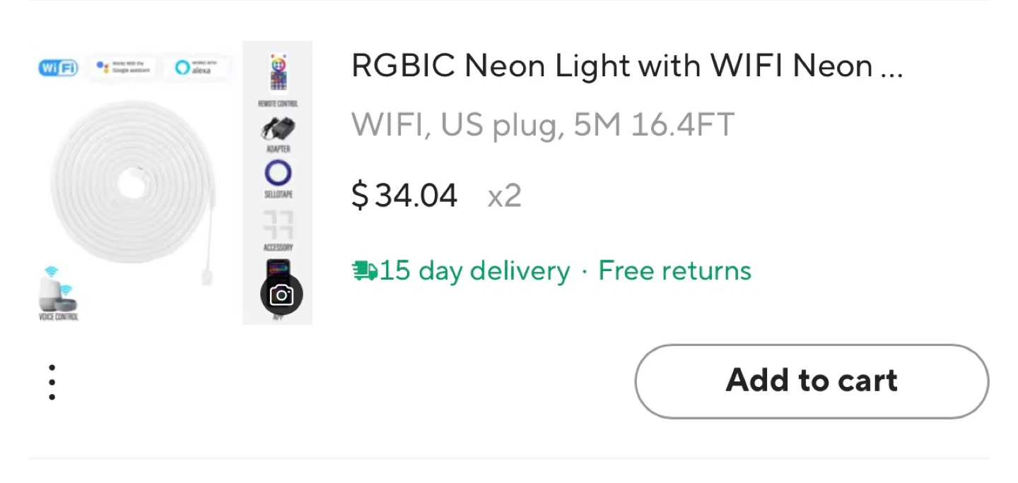 RGBIC Neon Light Strip with WiFi Remote - photo 2