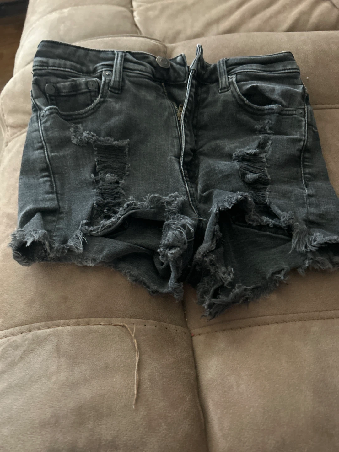 Black Distressed Denim Shorts