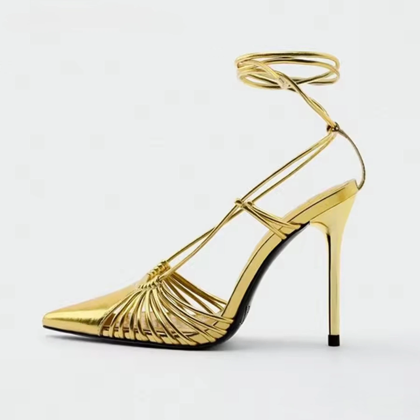 ZARA Lace-Up Metallic High Heel Stiletto - Size 37