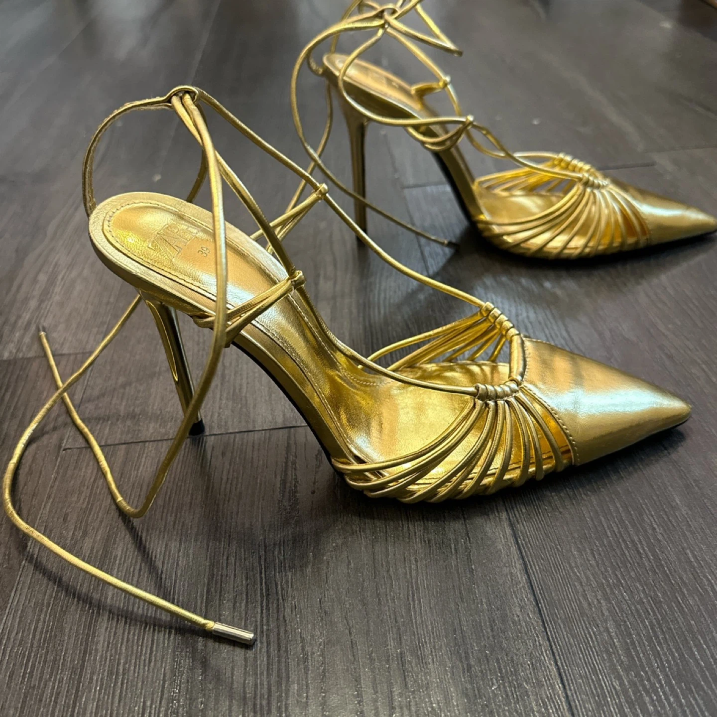 ZARA Lace-Up Metallic High Heel Stiletto - Size 37 - photo 4