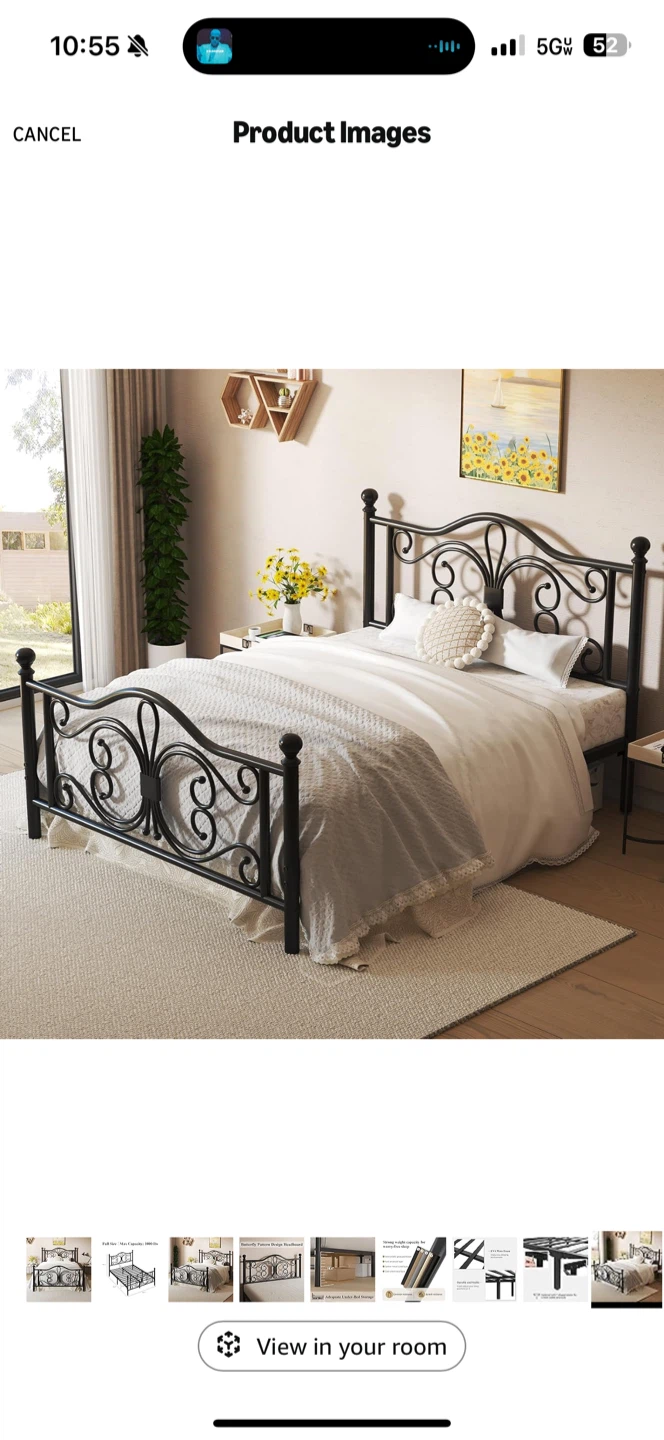 Black Metal Full Size Bed Frame with butterfly headboard design - photo 4