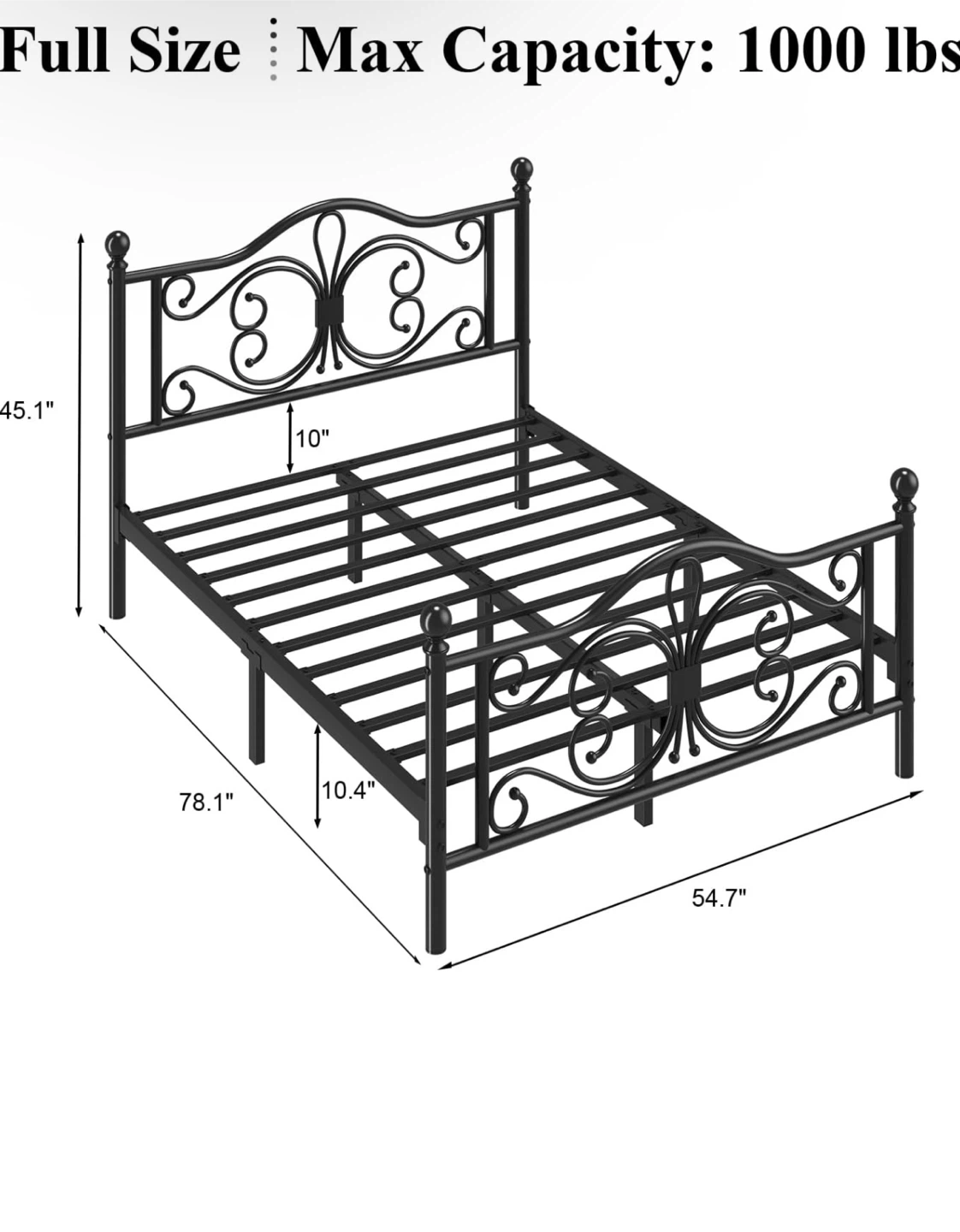 Black Metal Full Size Bed Frame with butterfly headboard design - photo 3