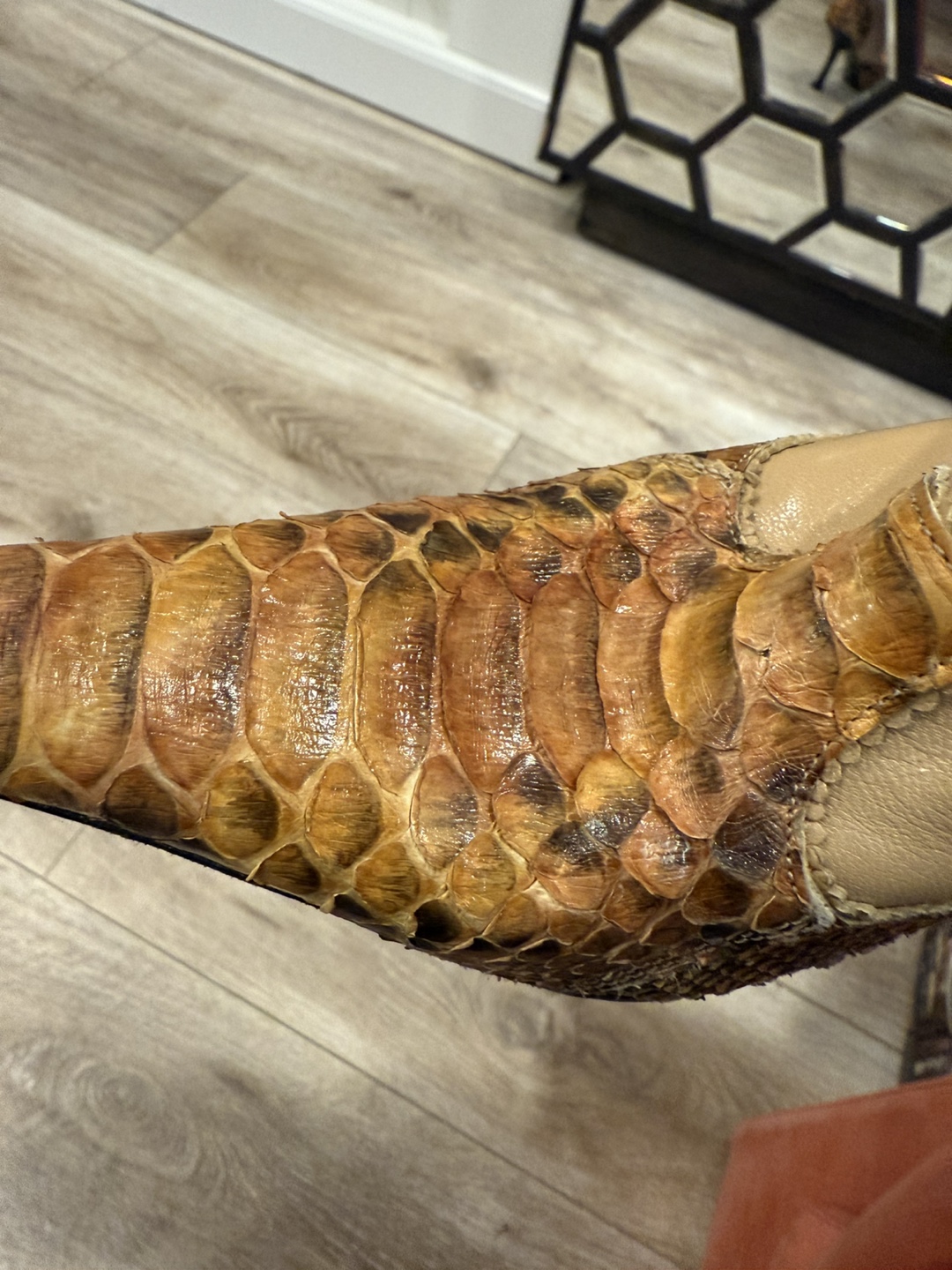 Tan Leather & Snake Print Ankle Boots