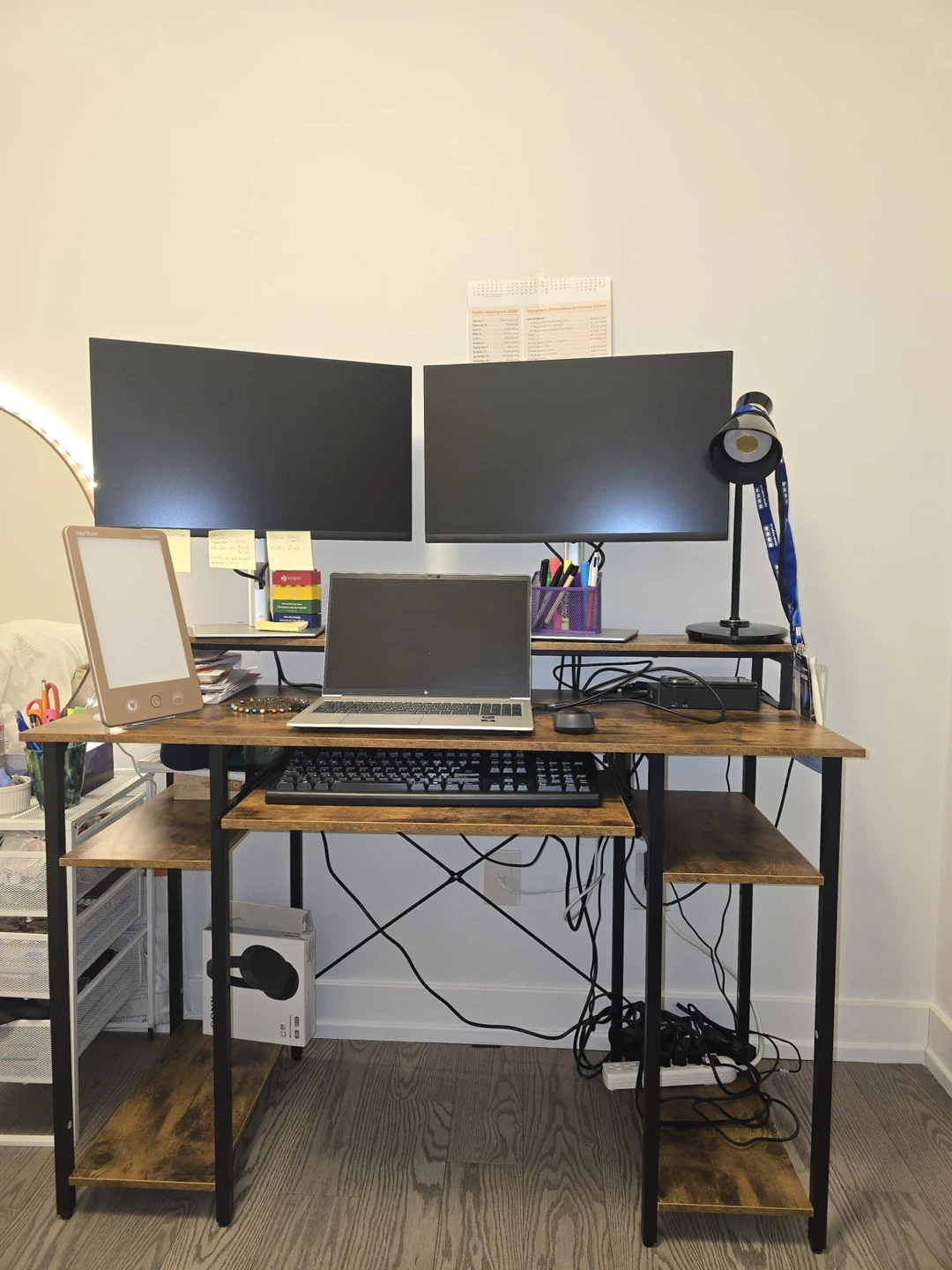 Wooden Desk with Two Monitor Shelves - photo 5