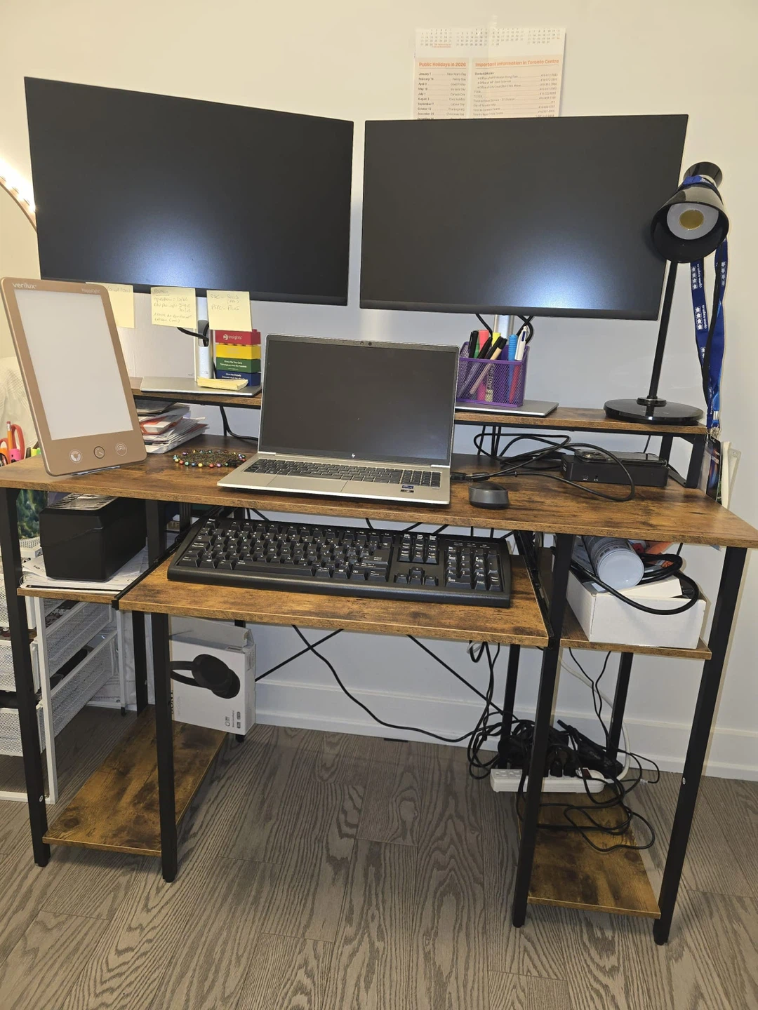 Wooden Desk with Two Monitor Shelves - photo 3