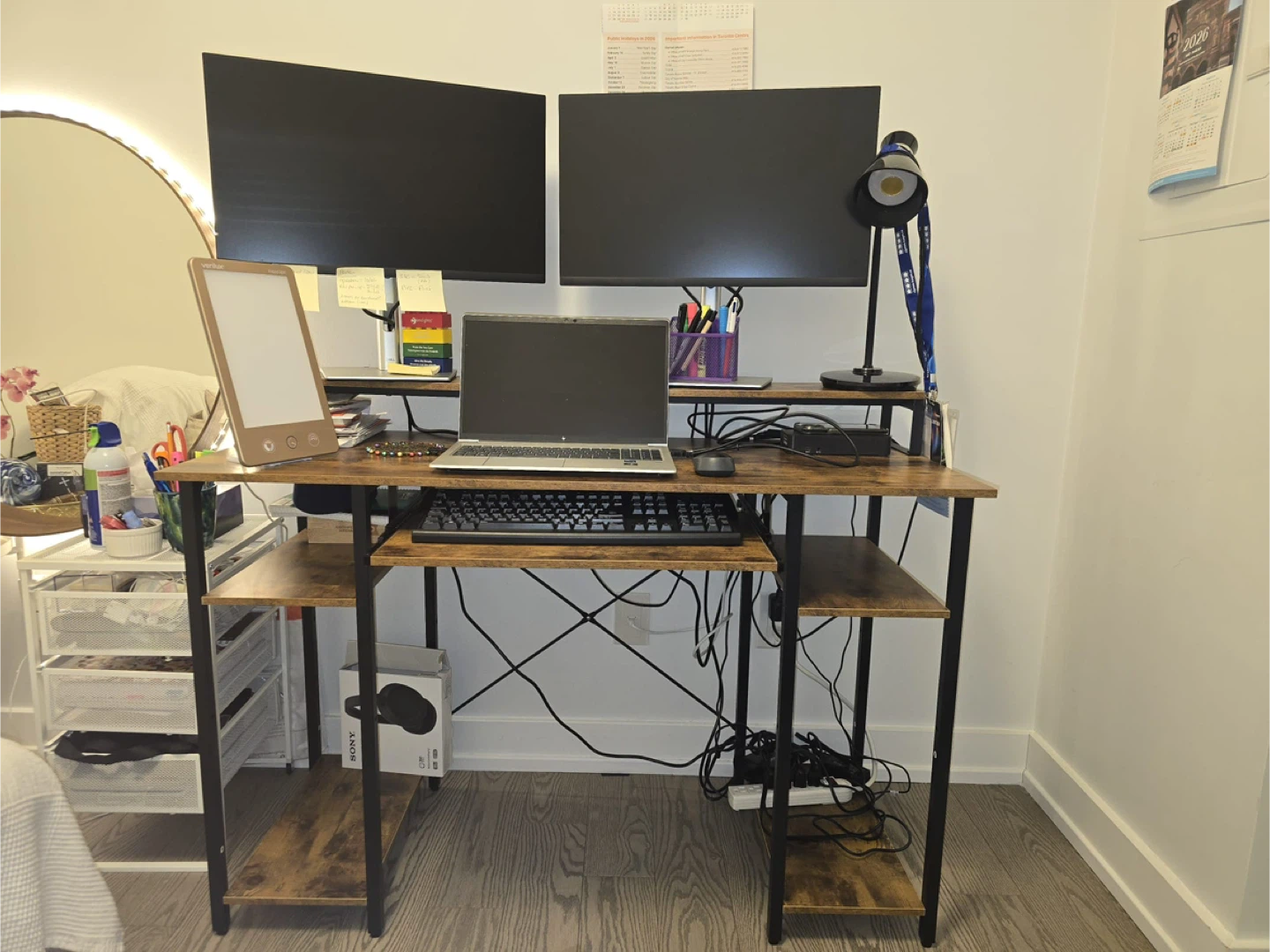 Wooden Desk with Two Monitor Shelves - photo 2