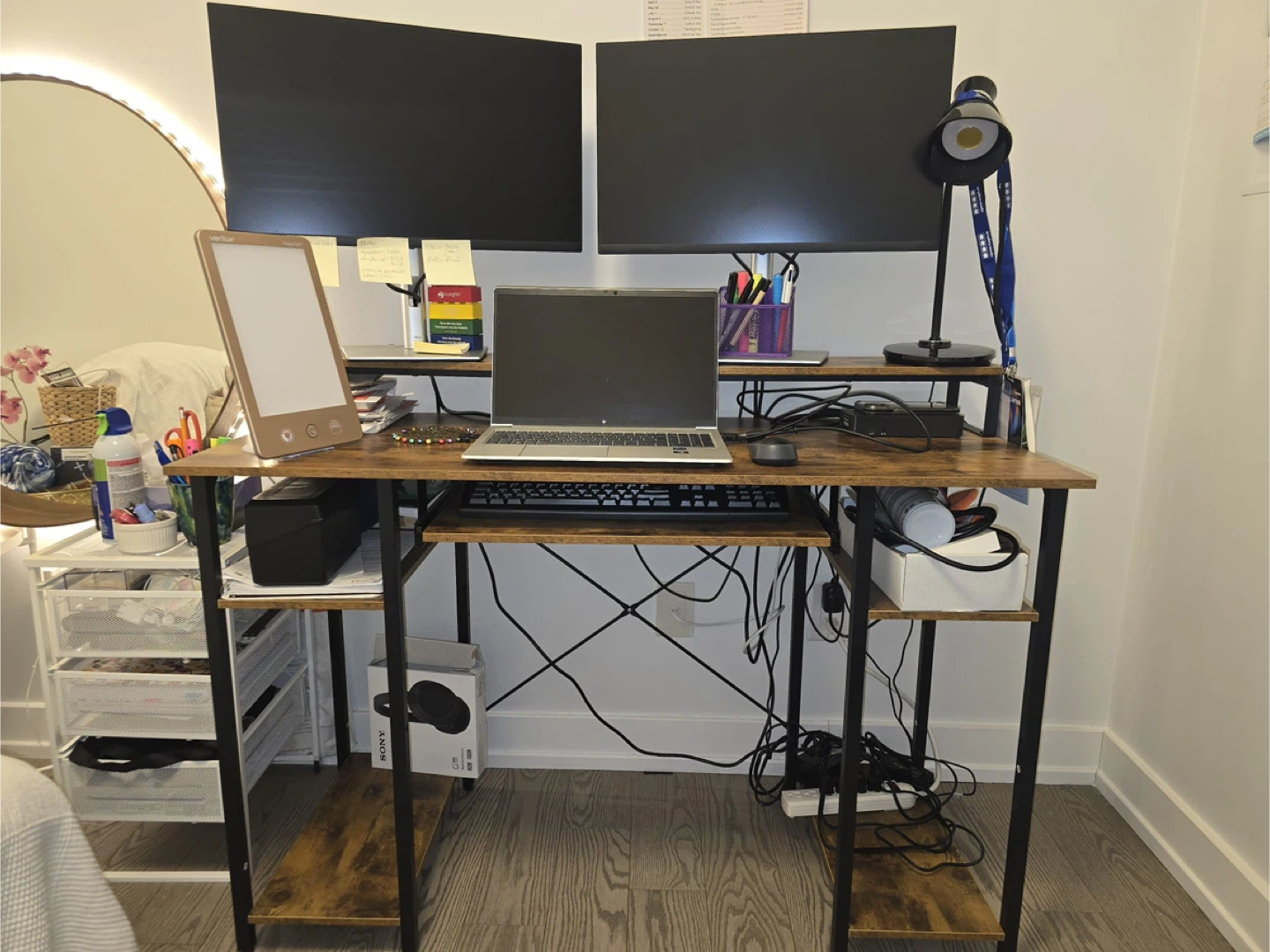Wooden Desk with Two Monitor Shelves - photo 4