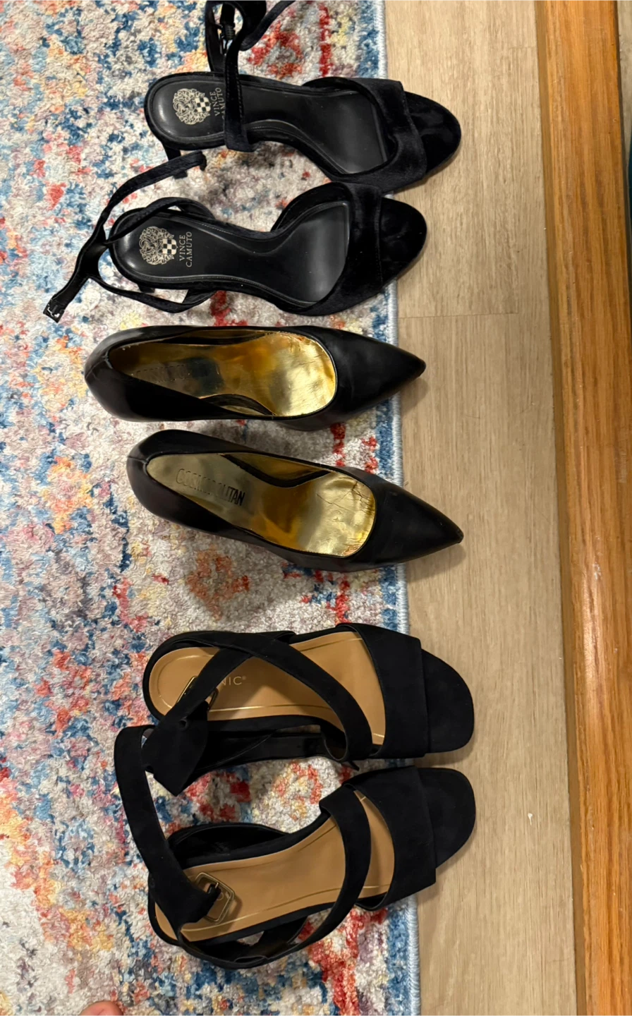 Three pairs of black heels size 8.5
