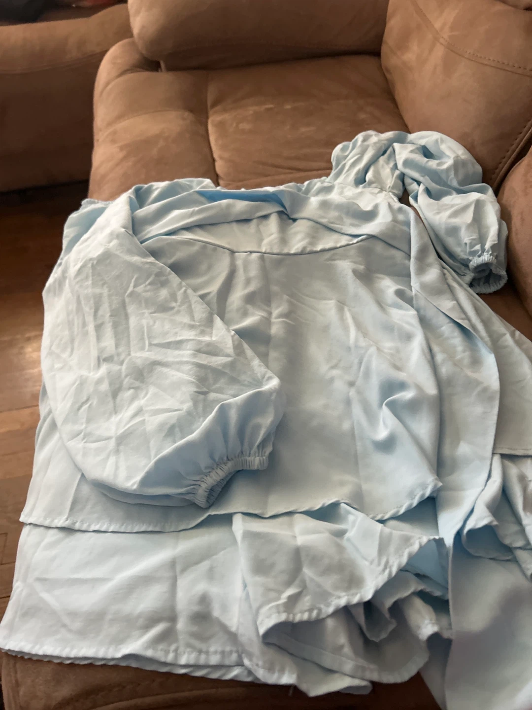 Light Blue Off-the-Shoulder Puff Sleeve Top