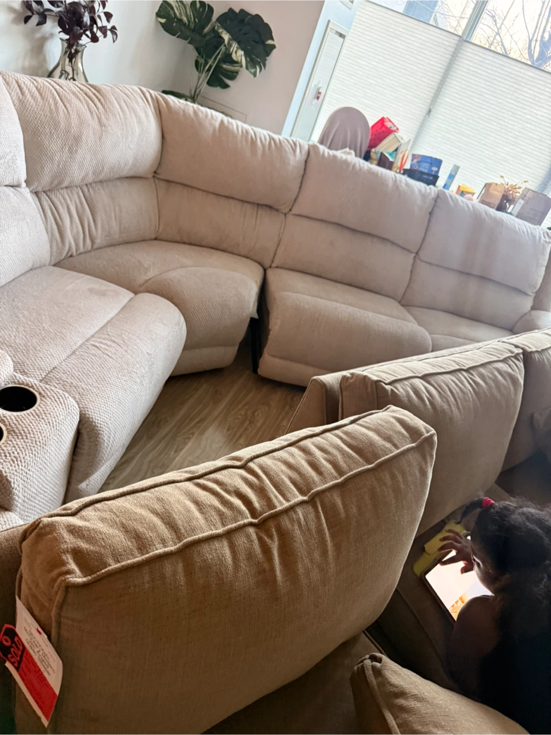 6 seater Light Beige Sectional Recliner Sofa with Cup Holders - photo 4