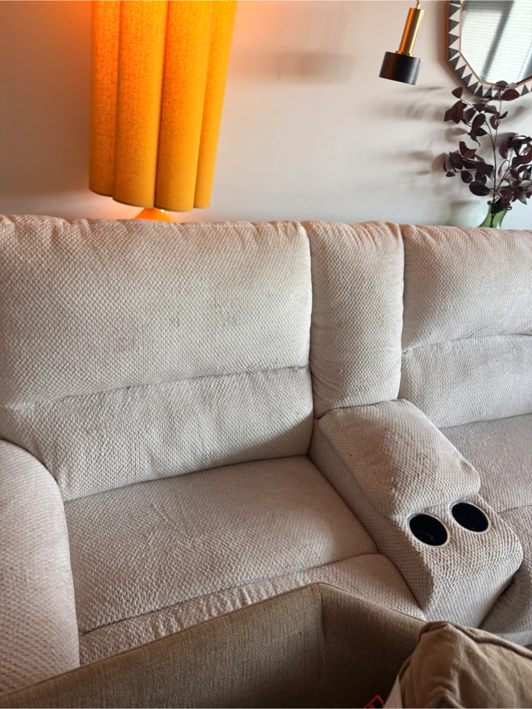 6 seater Light Beige Sectional Recliner Sofa with Cup Holders - photo 2