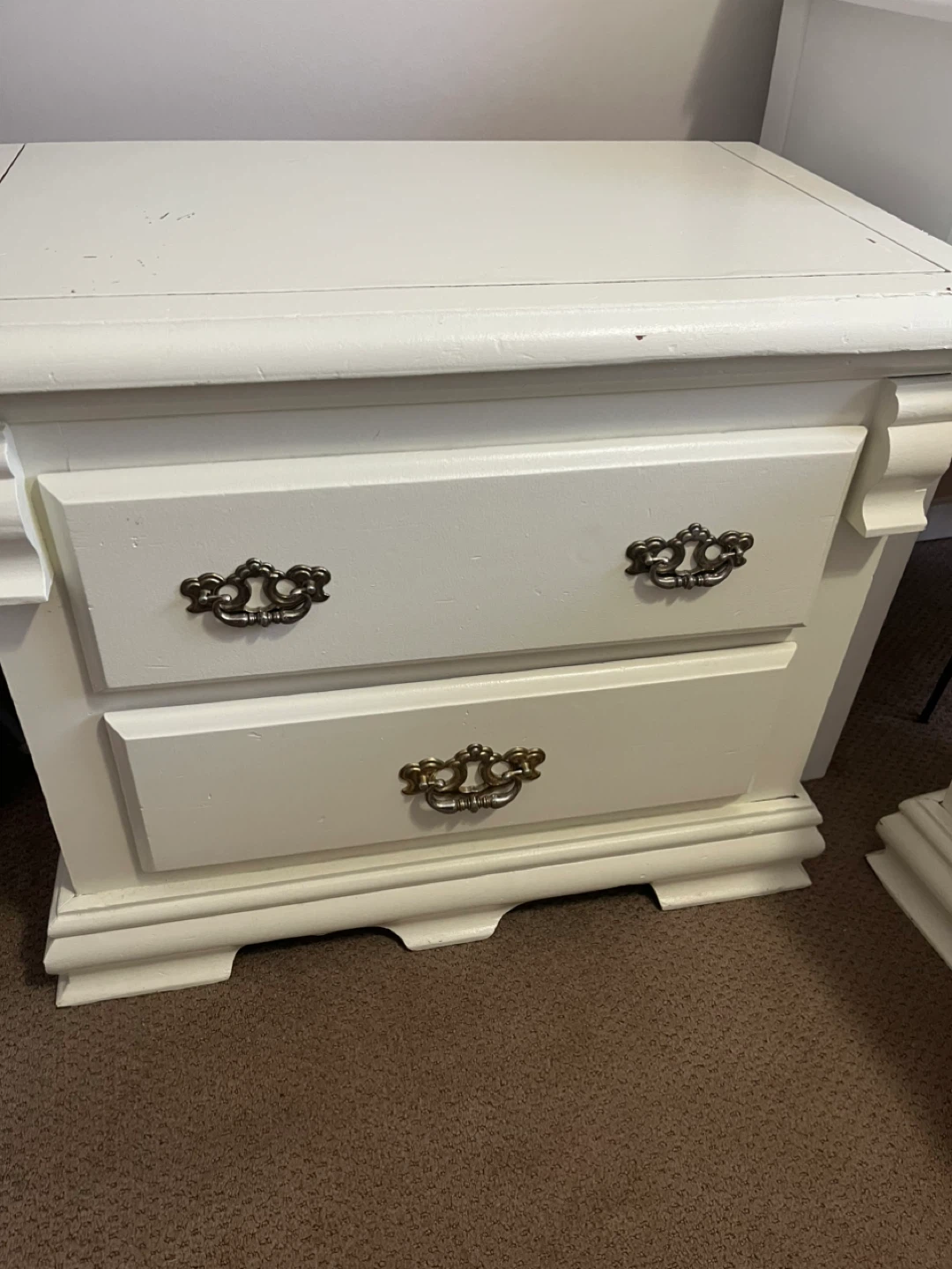 2 White Wooden Nightstand with  2 Drawers - photo 2
