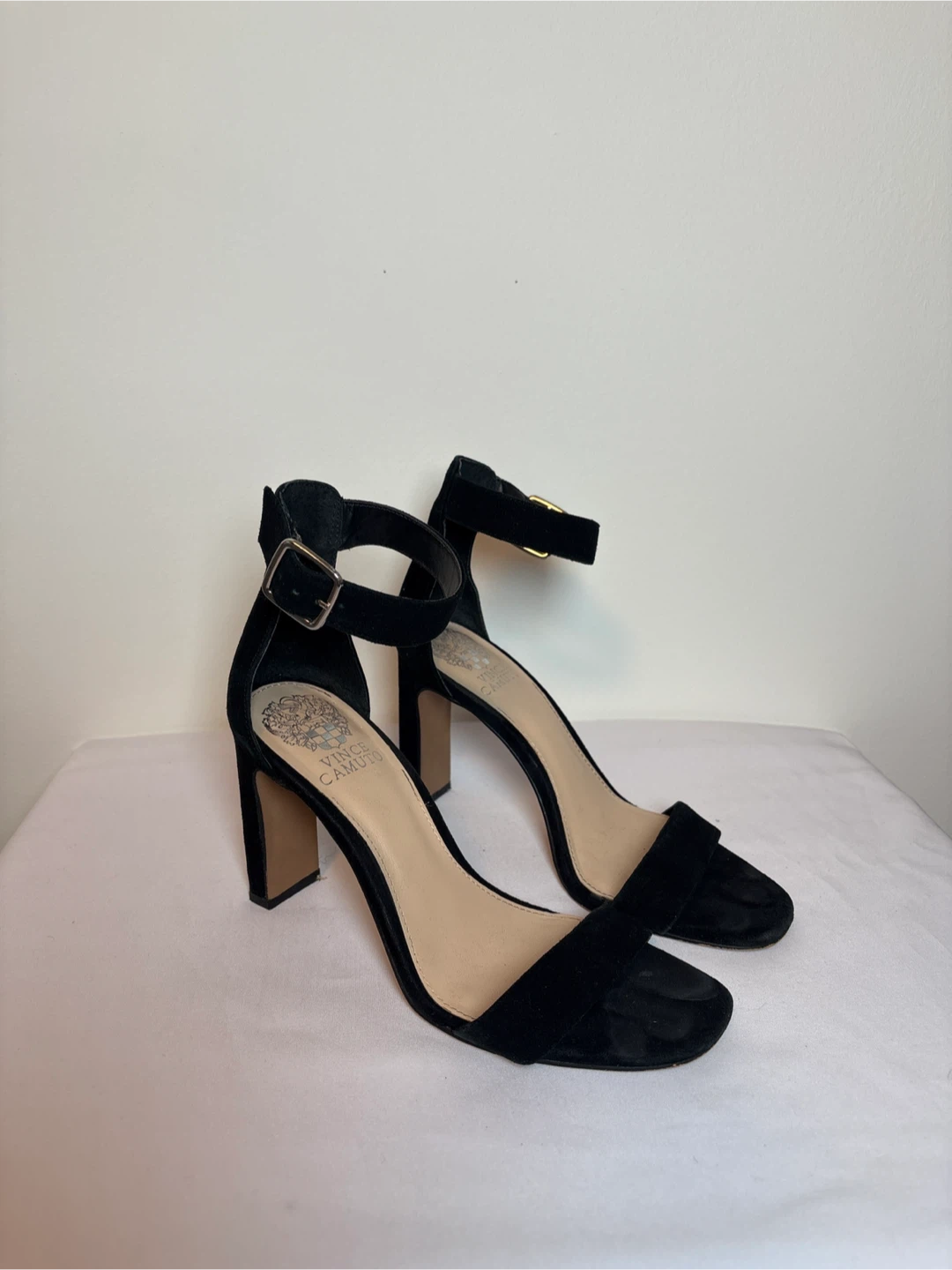 Vince Camuto Black Suede Block Heel Sandals