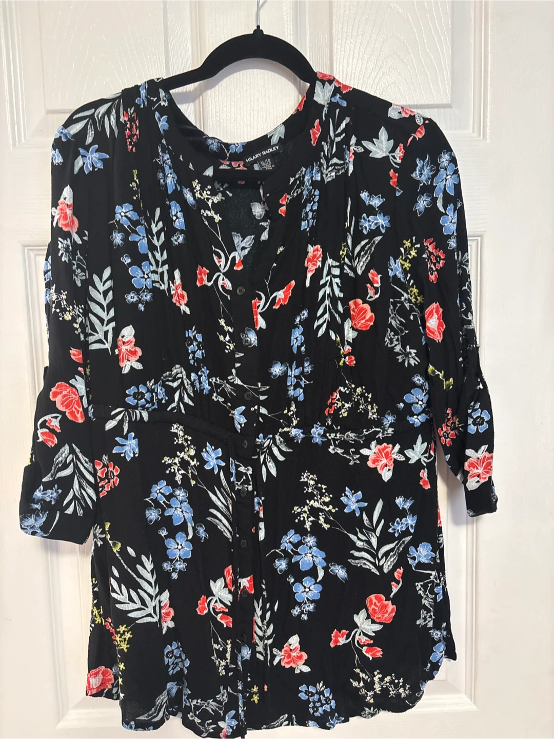 Hilary Radley Black Floral Print Blouse XL/TG