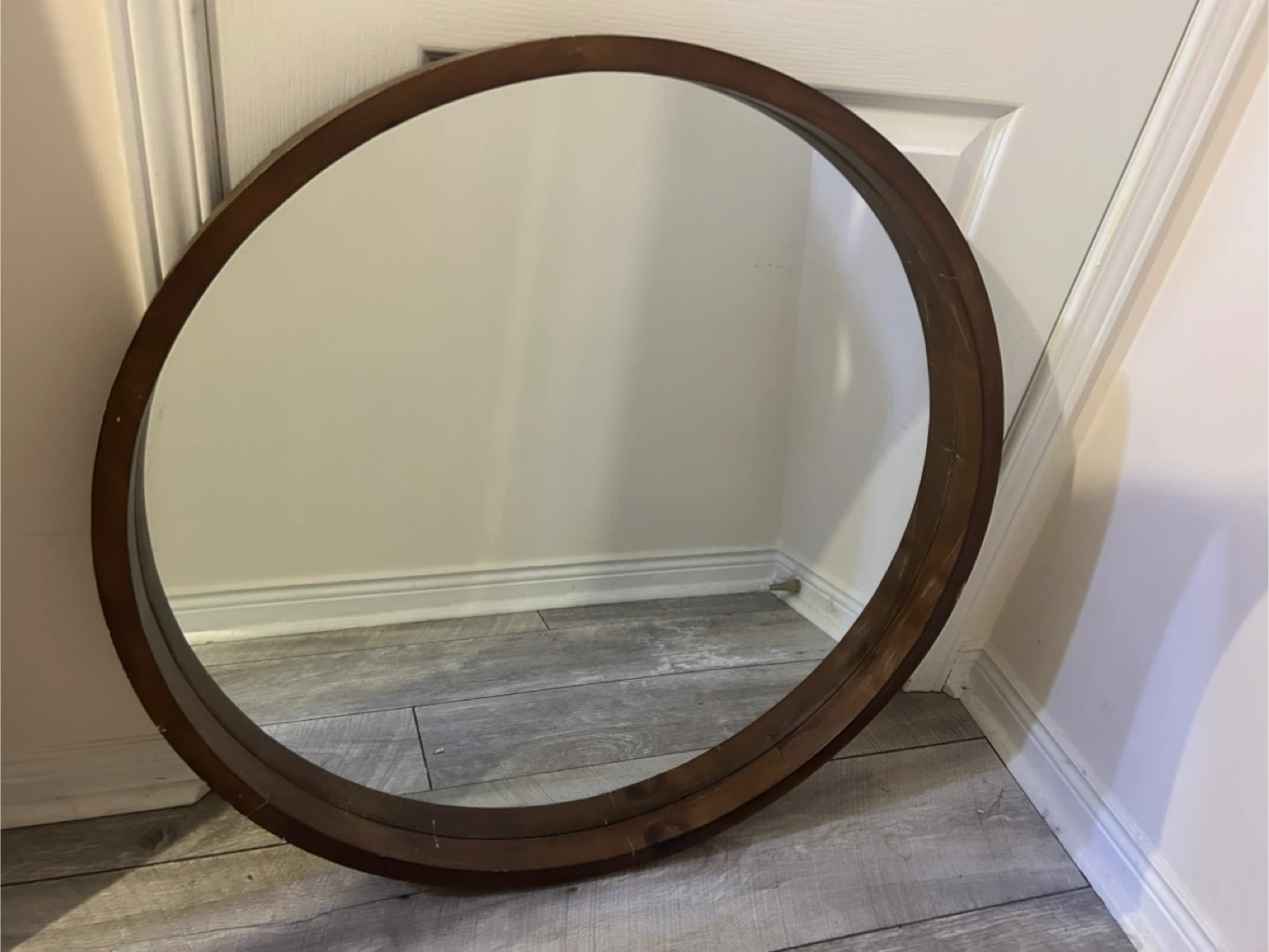 Round Wood Frame Mirror, Brown, 30-in - photo 2