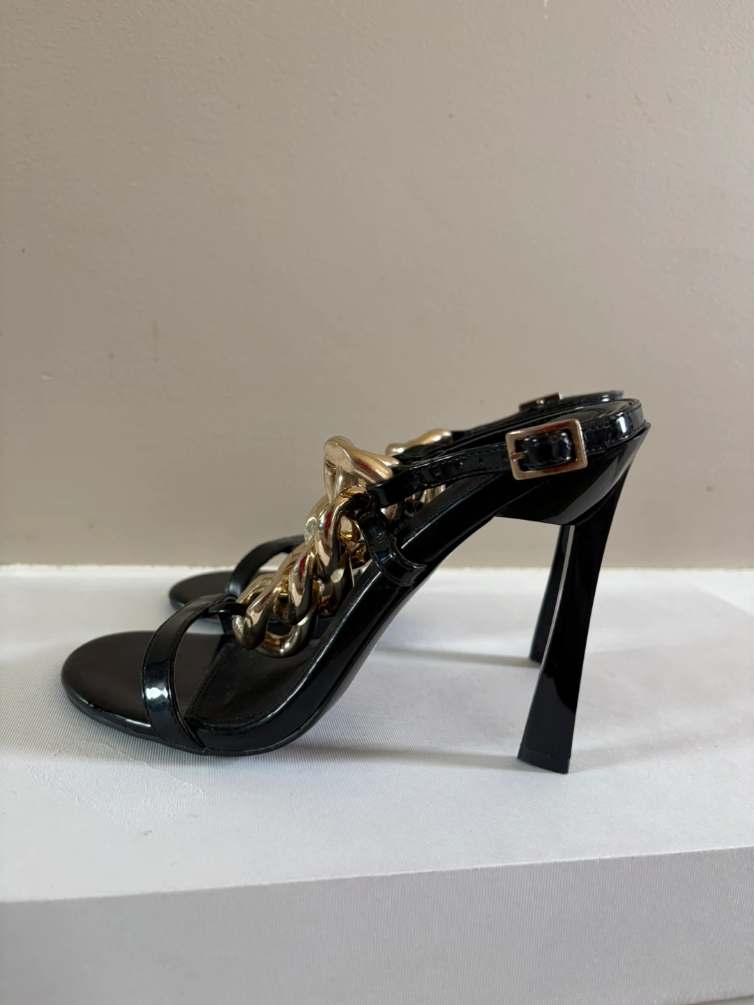 ASOS DESIGN Black Patent Chain Heeled Sandals - photo 3