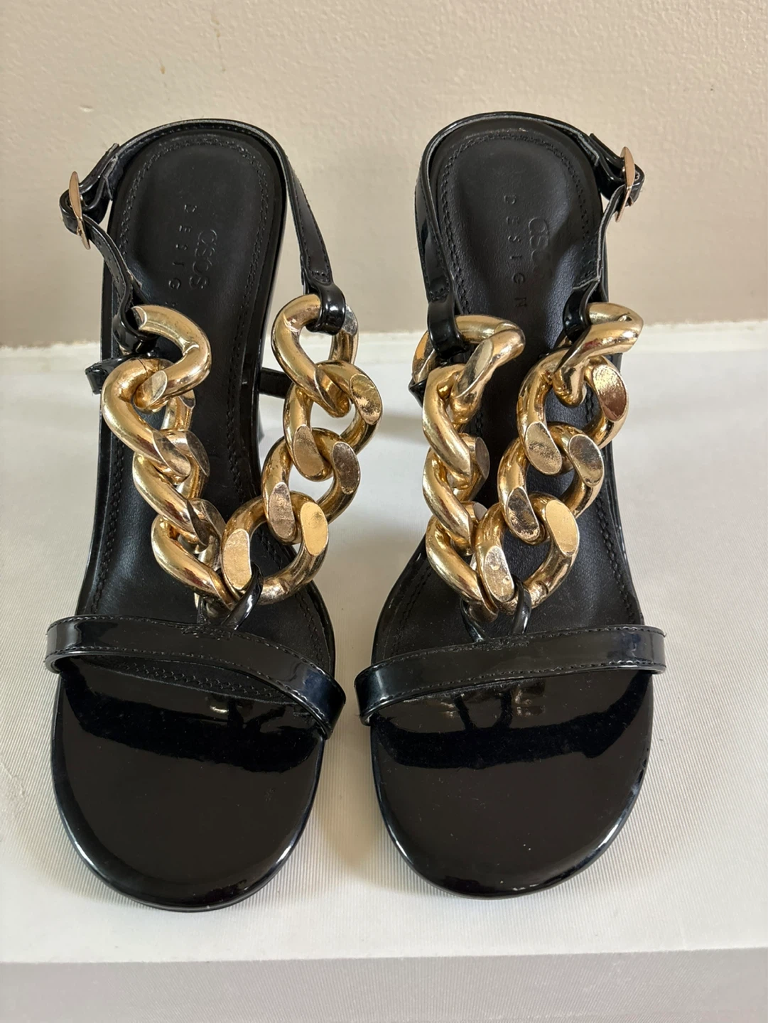ASOS DESIGN Black Patent Chain Heeled Sandals - photo 5