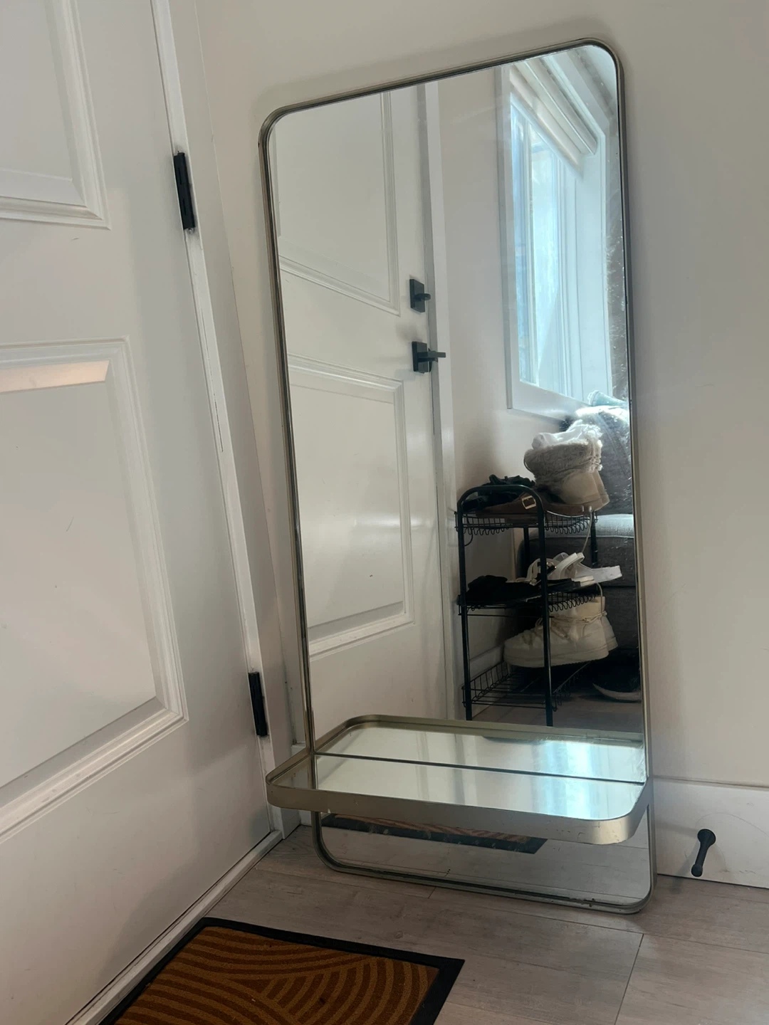 Modern Full Length Wall Mirror with Shelf – Entryway/Bedroom