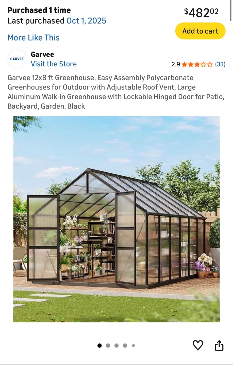 Garvee 12x8 ft Greenhouse - Polycarbonate, Aluminum, Black - photo 3