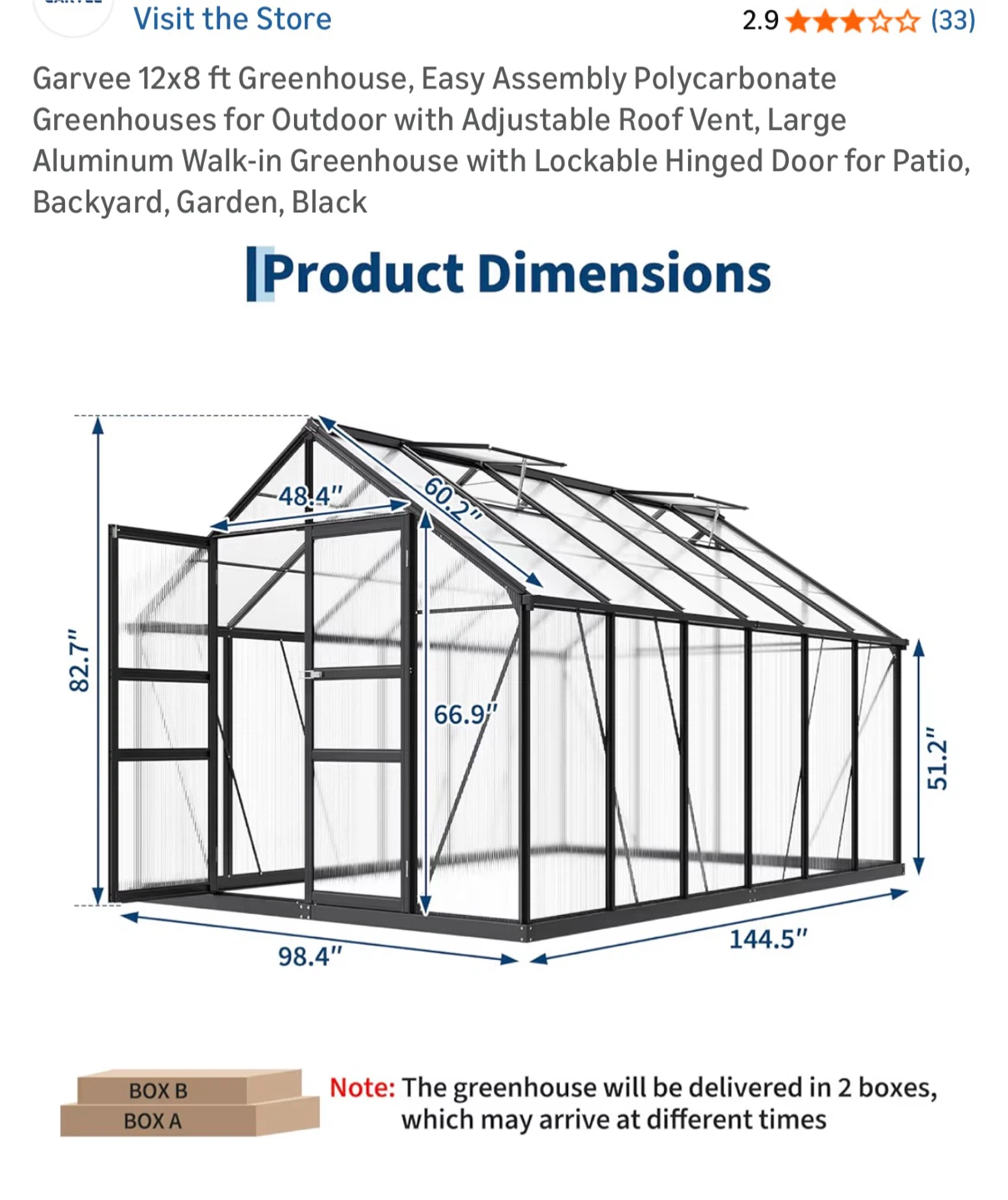 Garvee 12x8 ft Greenhouse - Polycarbonate, Aluminum, Black - photo 4