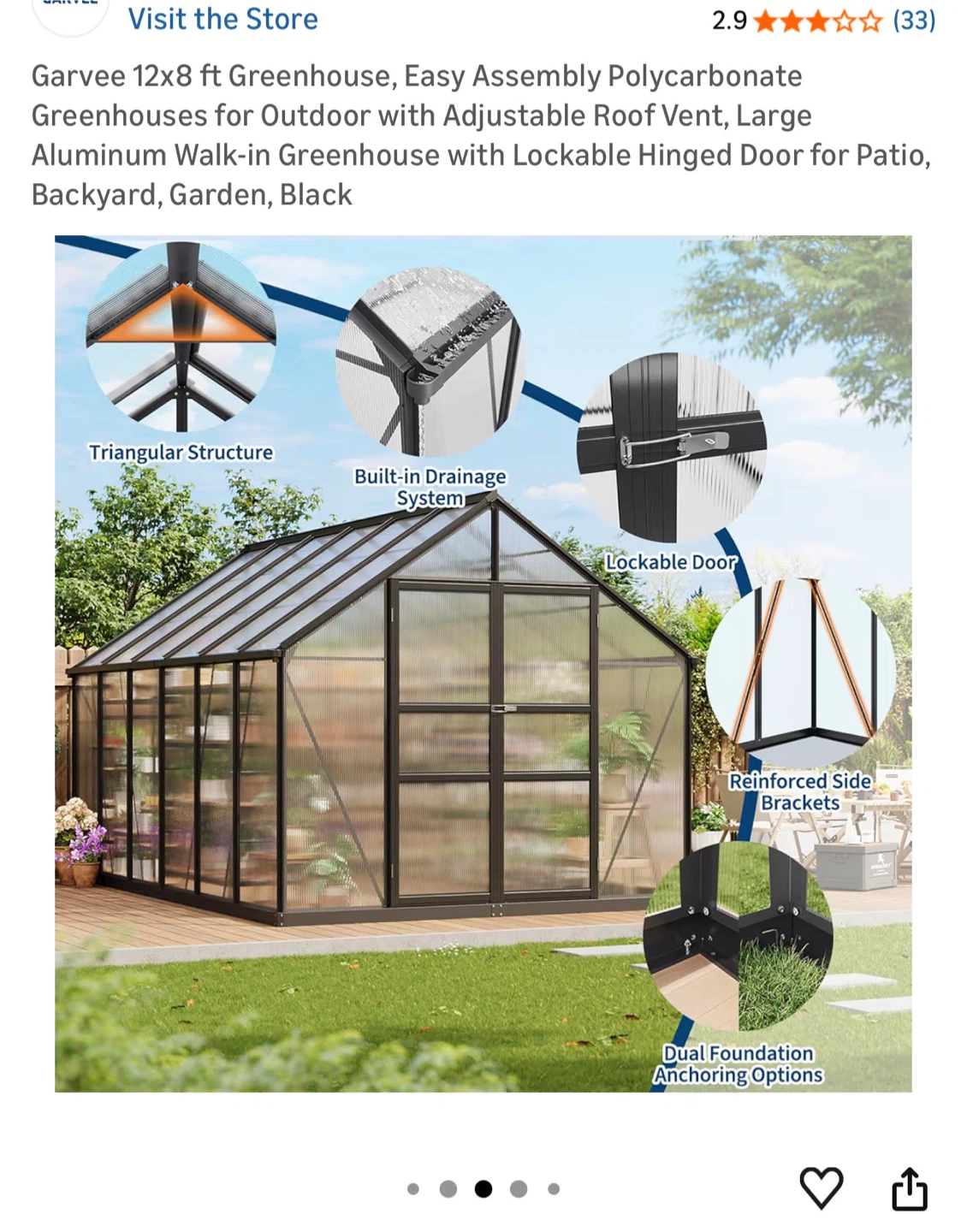 Garvee 12x8 ft Greenhouse - Polycarbonate, Aluminum, Black - photo 5
