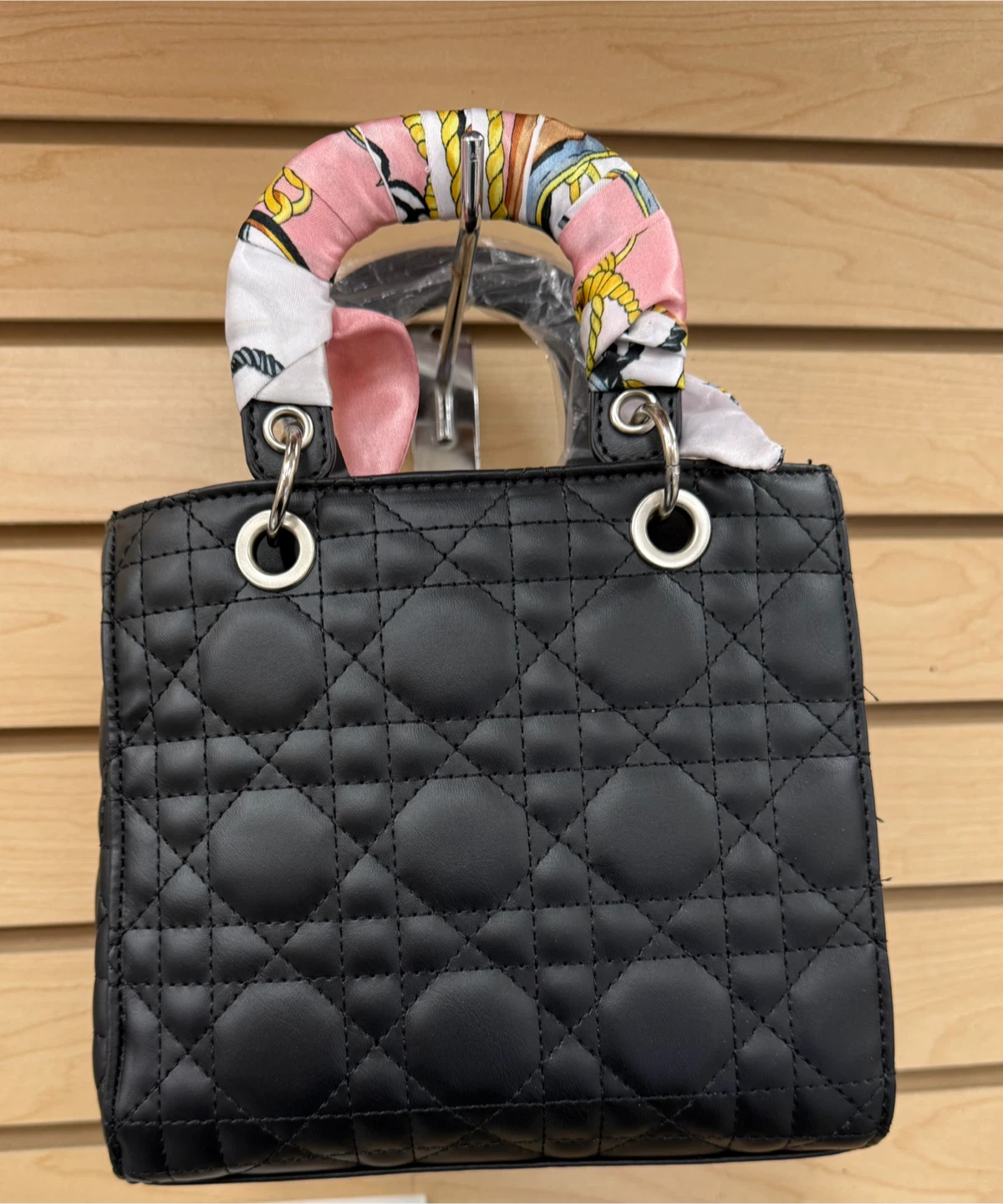 Inspired Dior Quilted Handbag with Scarf Handle