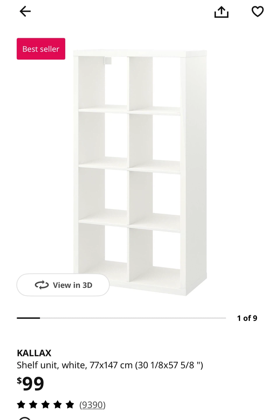 IKEA KALLAX Shelf Unit White 77x147 cm