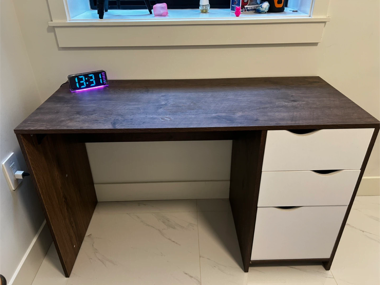 Dark Wood Top Desk with White Drawers
