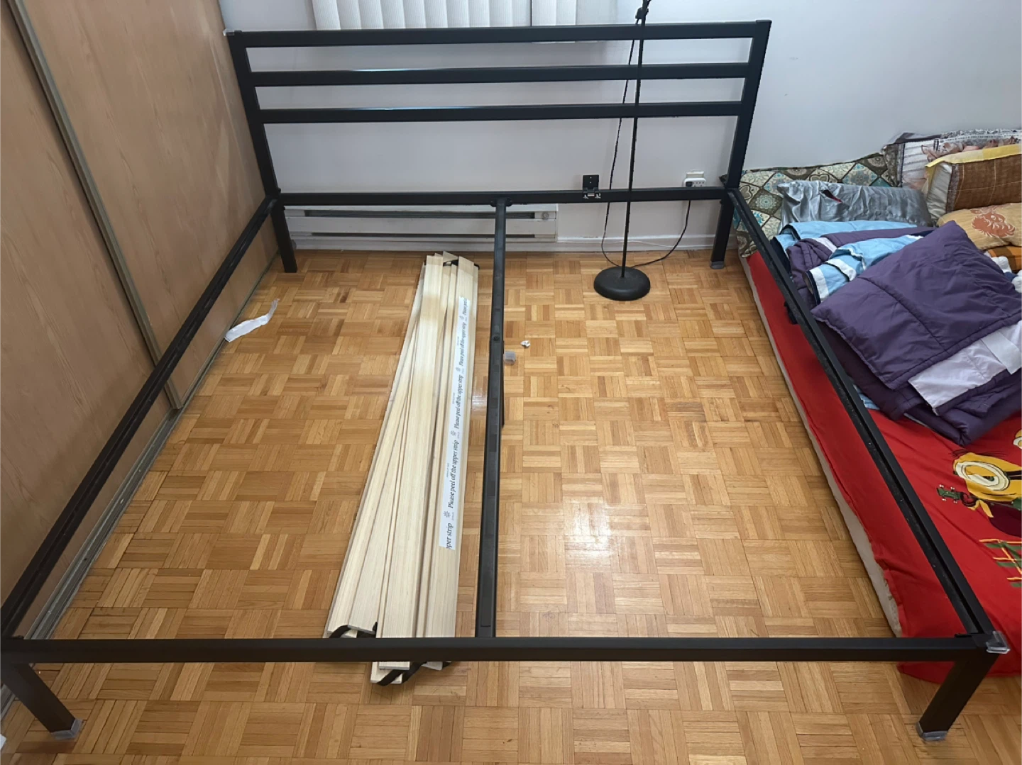 Black Metal King Bed Frame with Wooden Slats - photo 2