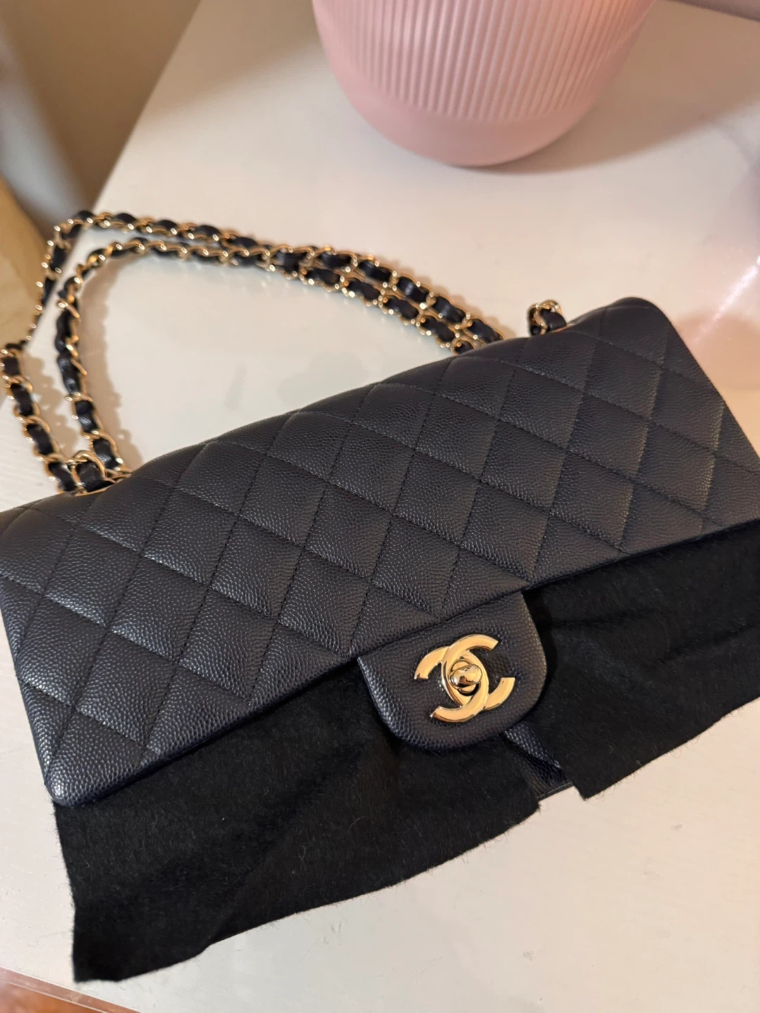 Chanel Classic Flap Bag Navy Caviar Leather Gold Hardware - photo 2