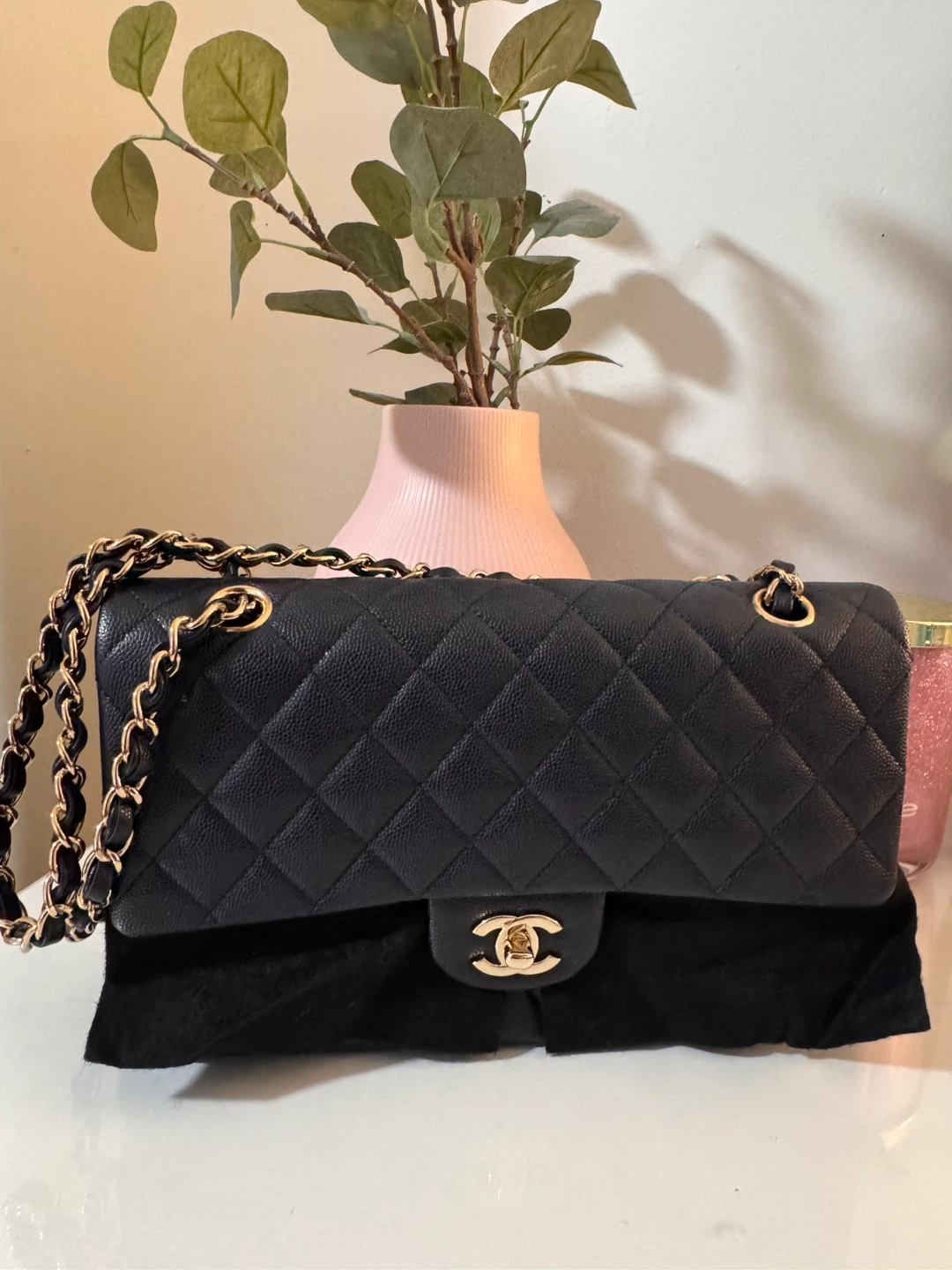 Chanel Classic Flap Bag Navy Caviar Leather Gold Hardware