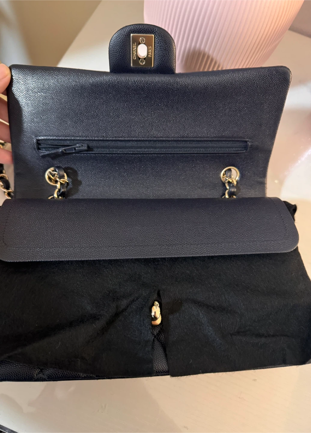 Chanel Classic Flap Bag Navy Caviar Leather Gold Hardware - photo 5