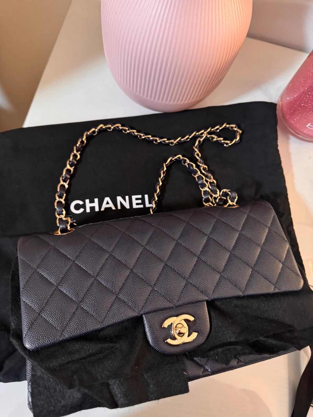 Chanel Classic Flap Bag Navy Caviar Leather Gold Hardware - photo 4