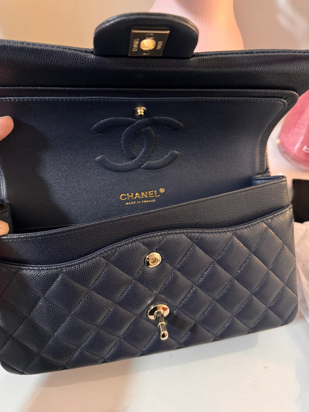 Chanel Classic Flap Bag Navy Caviar Leather Gold Hardware - photo 3