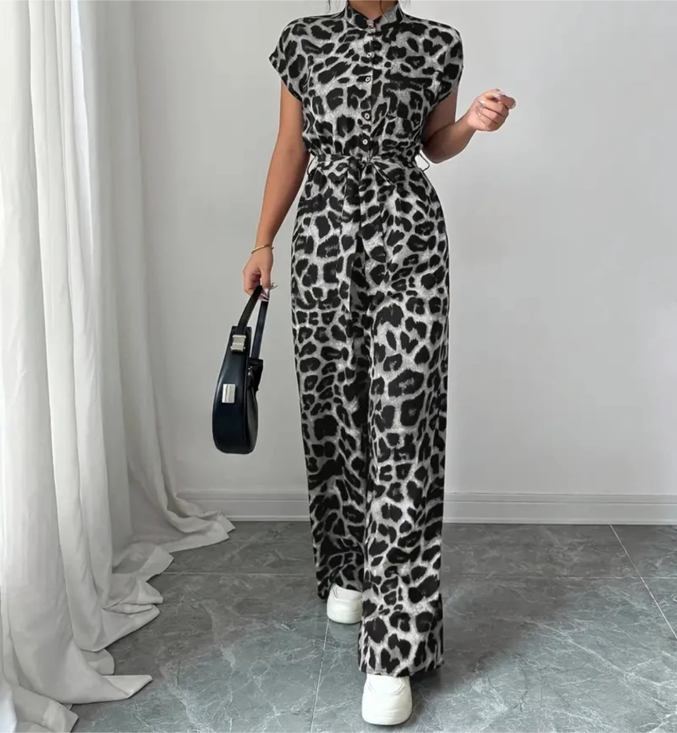 Leopard Print Wide Leg Jumpsuit