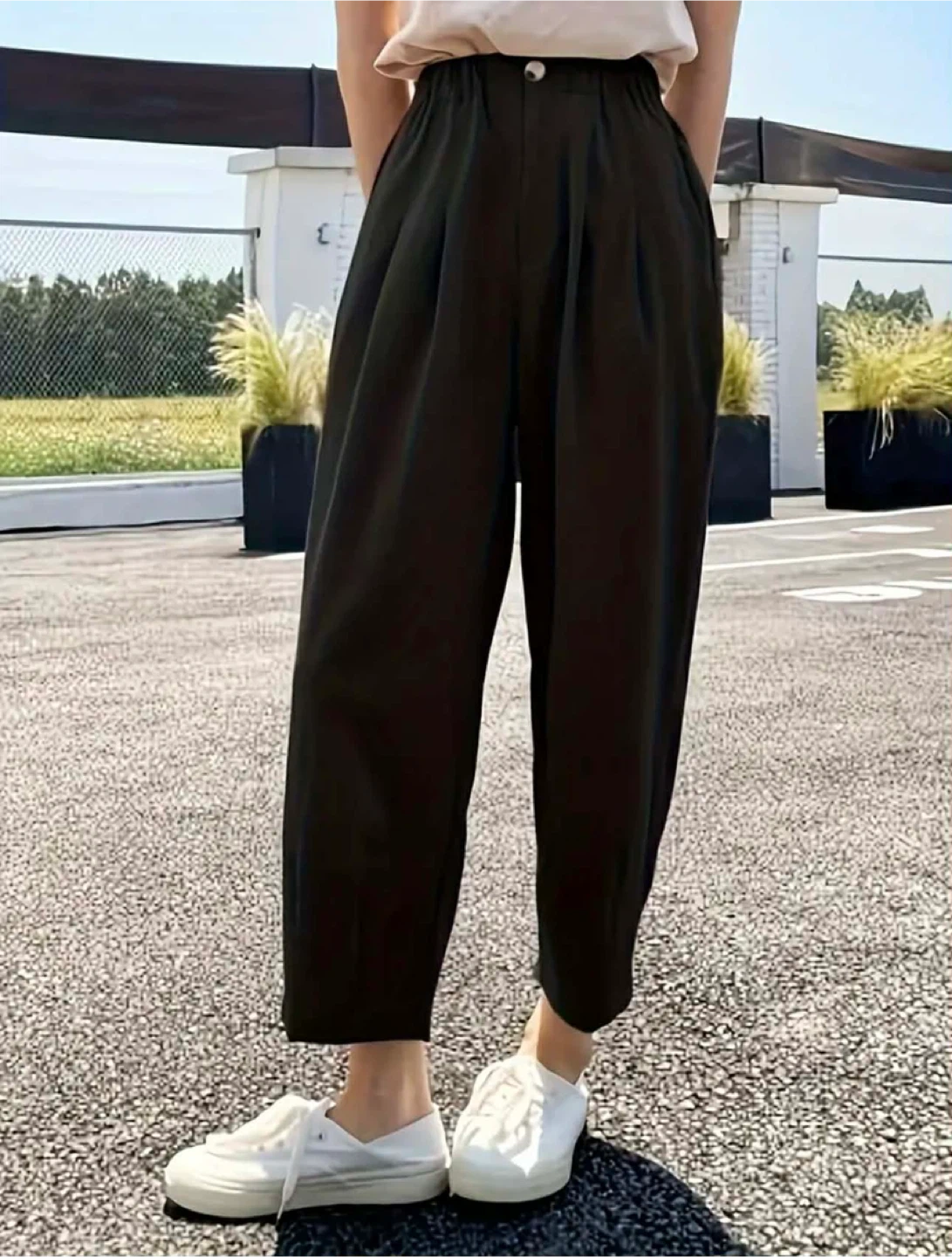 Black Linen Blend Cropped Pants - photo 4