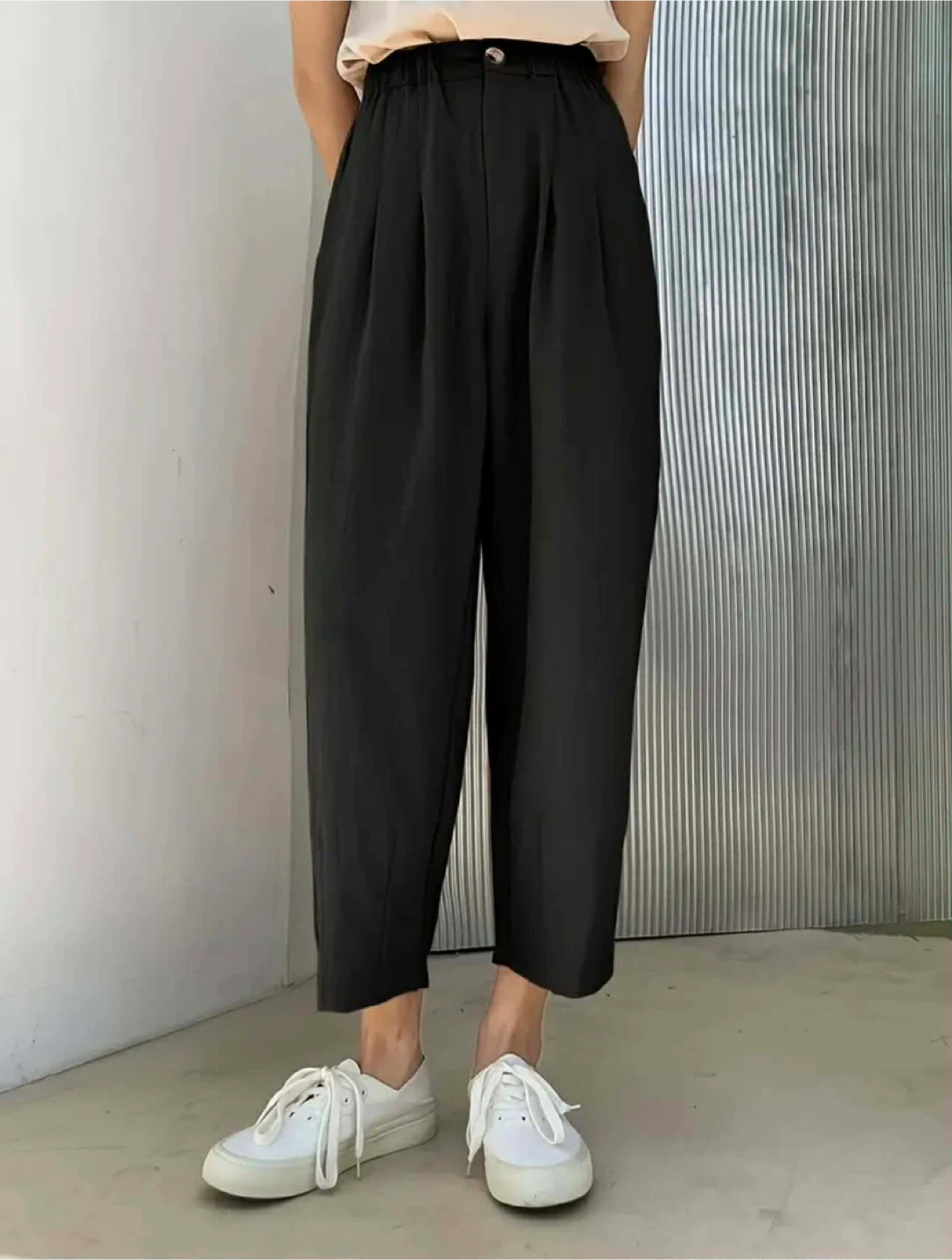 Black Linen Blend Cropped Pants - photo 5