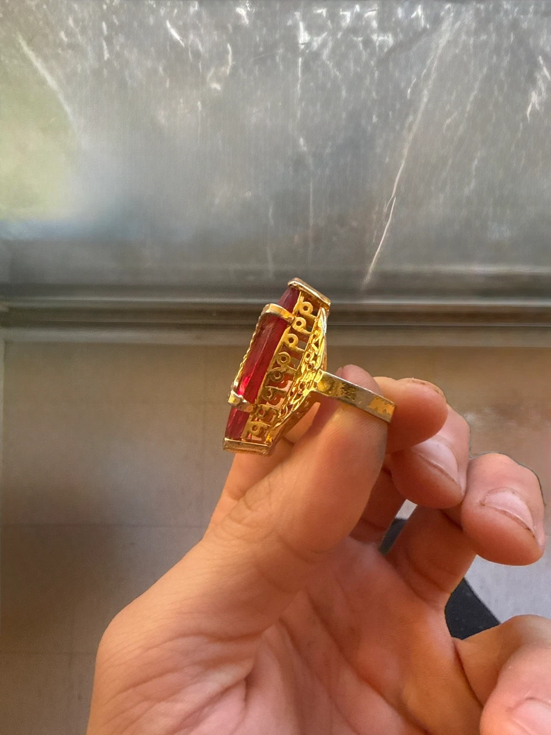 Gold Tone Red Gemstone Statement Ring - photo 2
