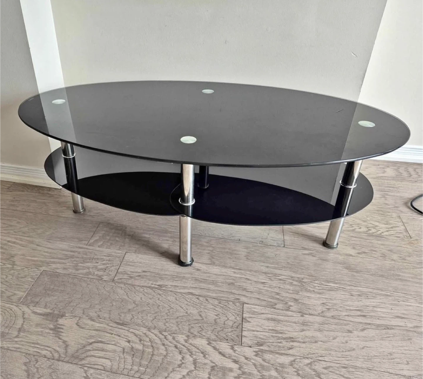 Black Oval Coffee Table with Two Tiers
