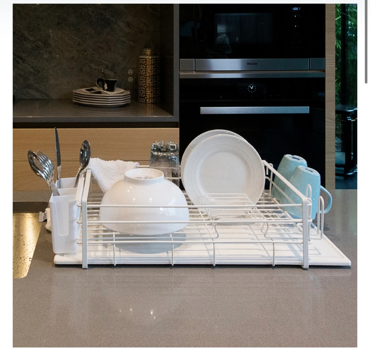 🥕White Dish Drying Rack with Accessories Holder - photo 2